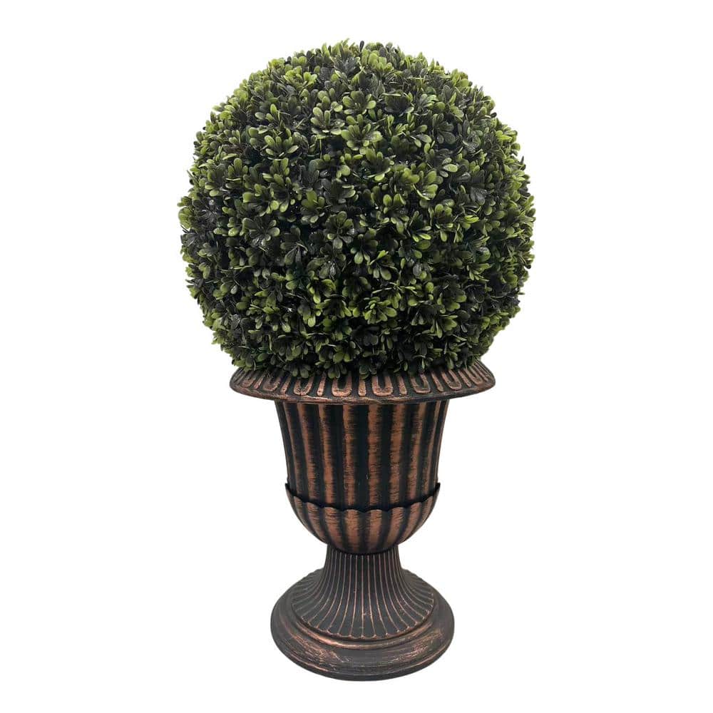Cesicia Large 24 in. Plastic Artificial Faux Ball Topiary in Bronze Pedestal Pot