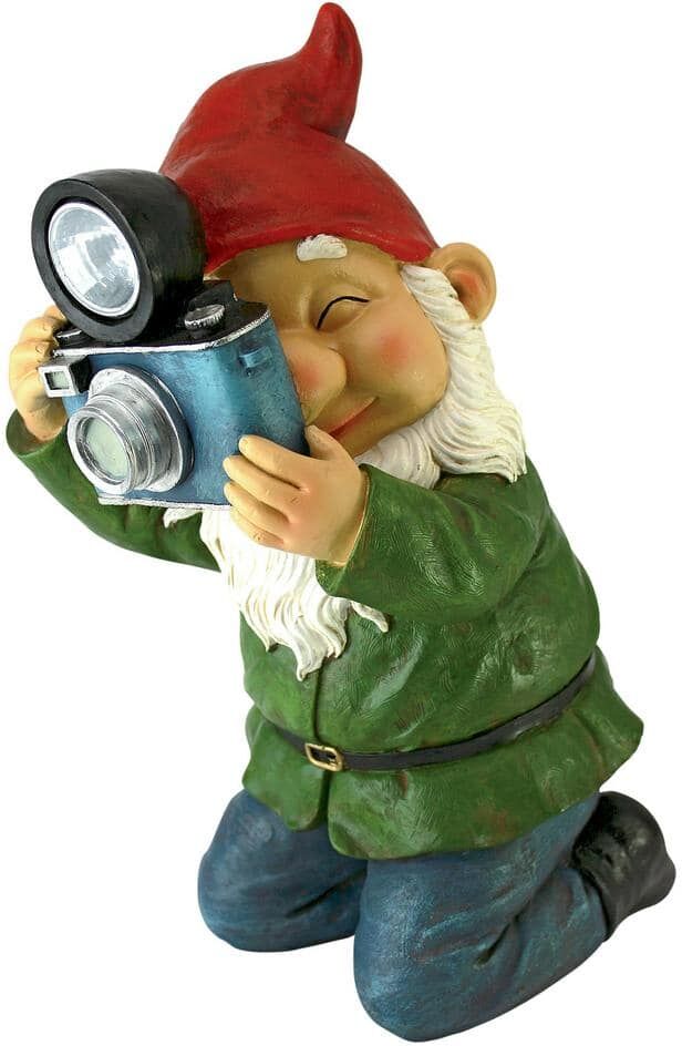 Design Toscano 12 in. H Smile For Me Solar Garden Gnome Statue