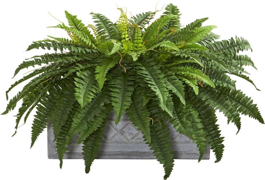 Nearly Natural Indoor Boston Fern Artificial Plant in Stone Planter