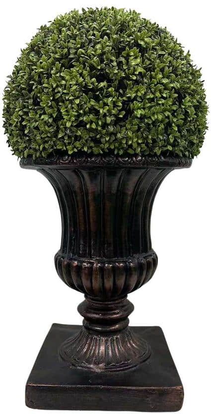 32 in. Ball Topiary in Brown Pedestal Pot, Artificial Faux Plant Grass for Indoor and Outdoor