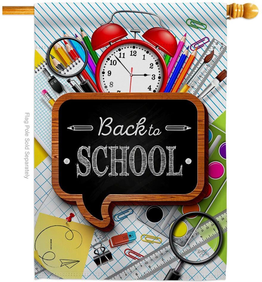 Breeze Decor 28 in. x 40 in. School Time House Flag Double-Sided Readable Both Sides Education Back to School Decorative