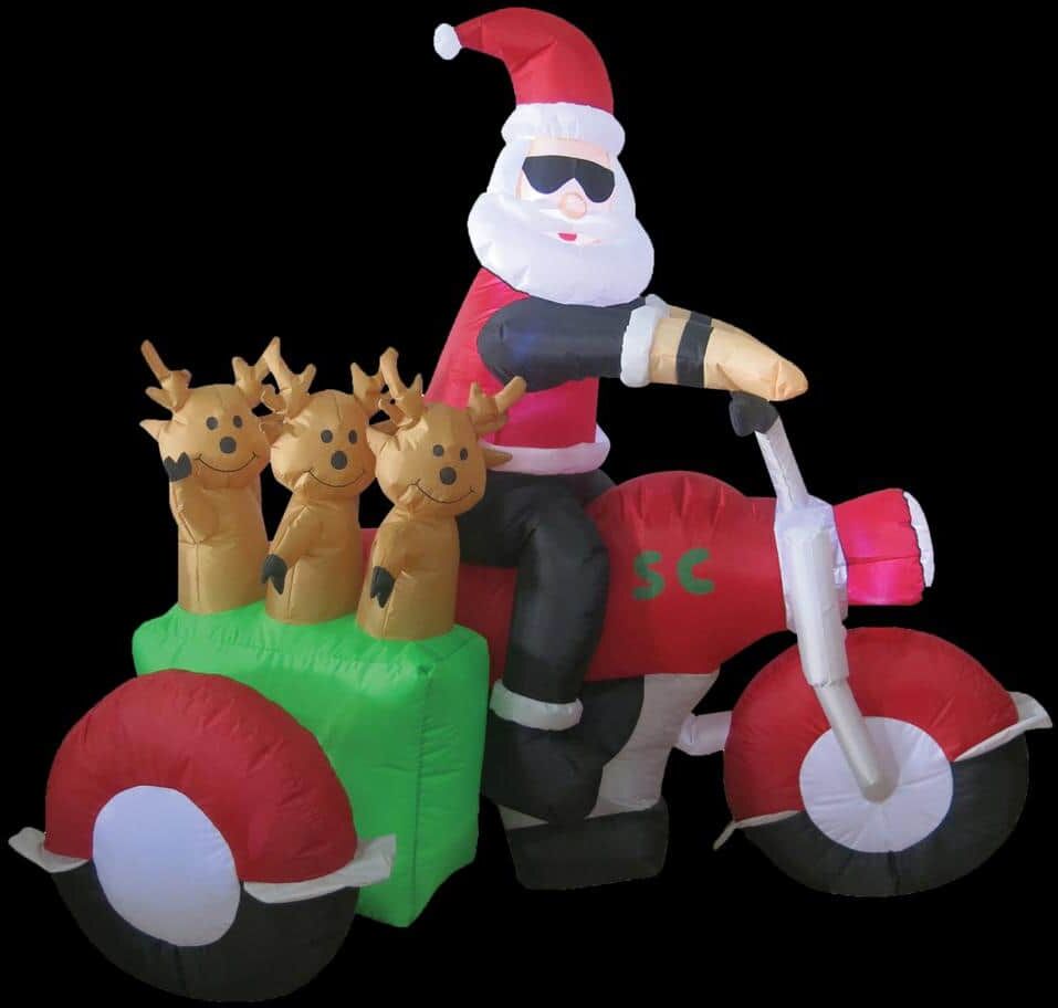 Brite Star 6 ft. W x 4 ft. H Santa on Motorcycle with 3 Reindeer in Sidecar Inflatable Airblown