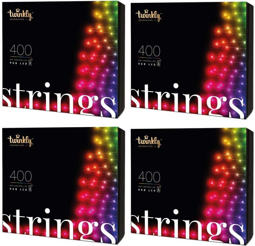 twinkly 105 ft. 400 LED RGB Multi-Color Decor String Lights, Bluetooth WiFi (4-Pack)