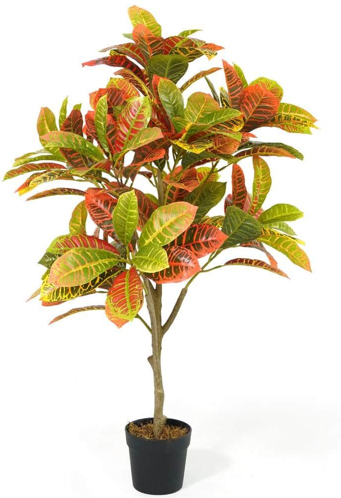 CAPHAUS 42 in. Artificial Topiary Croton Tree, UV Resistant Artificial Plants, Faux Trees in Pot W/Dried Moss