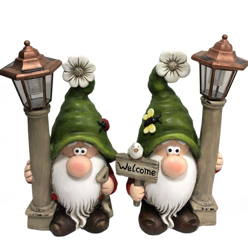 Zaer Ltd. 18 in. Tall Spring Garden Gnomes with Solar Lanterns