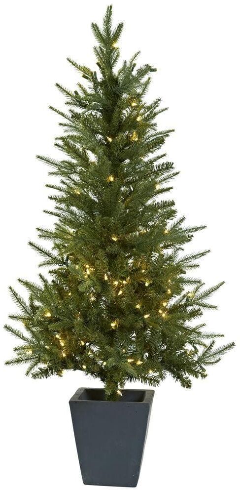 Nearly Natural 4.5 ft. Artificial Christmas Tree with Clear Lights and Decorative Planter