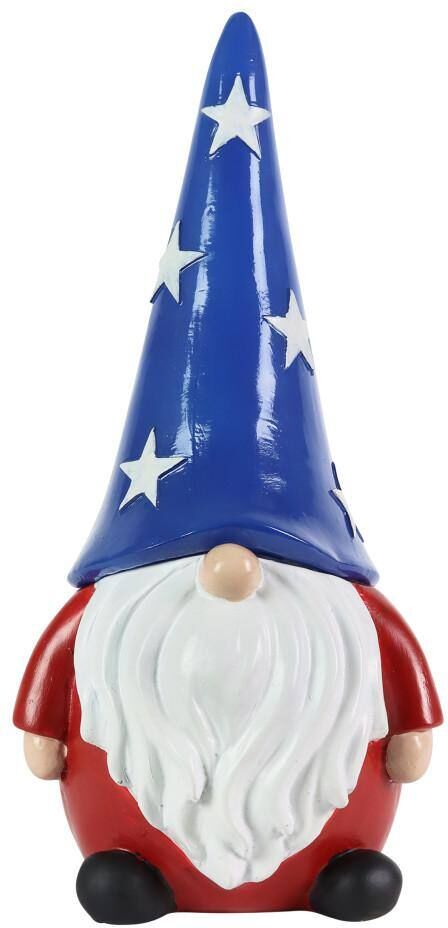 Exhart Hand Painted Patriotic LED Hat On A Battery Operated Timer, 6 in. x 12.5 in. Gnome Garden Statue