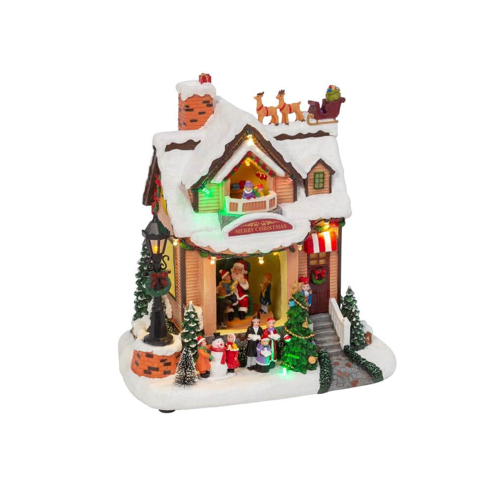 GERSON INTERNATIONAL 10.63 in. H B/O Lighted Christmas Musical Holiday House with Moving Scene, 3 Ways Switch, DC Compatible