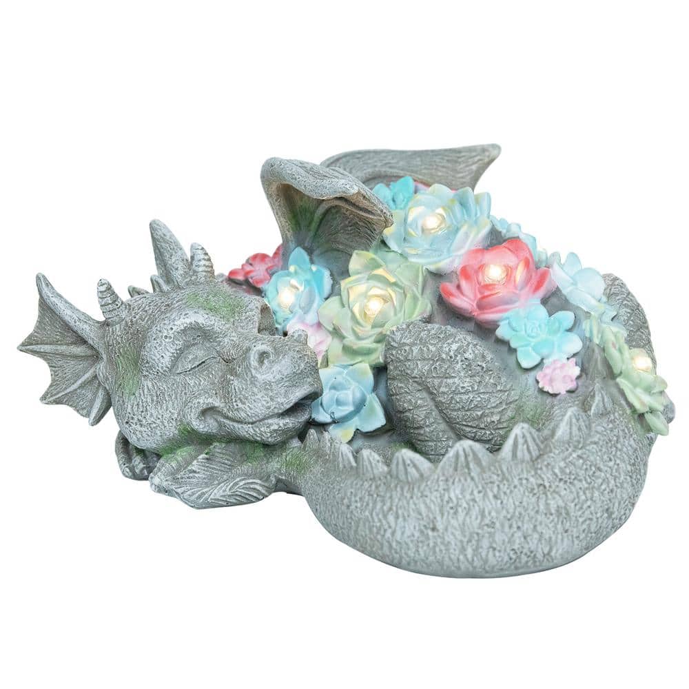 MUMTOP 9.5 in. L Sleeping Dragon Statue with Solar LED Lights, Dragon Sculpture Outdoor Decor for Garden, Patio, Pawn