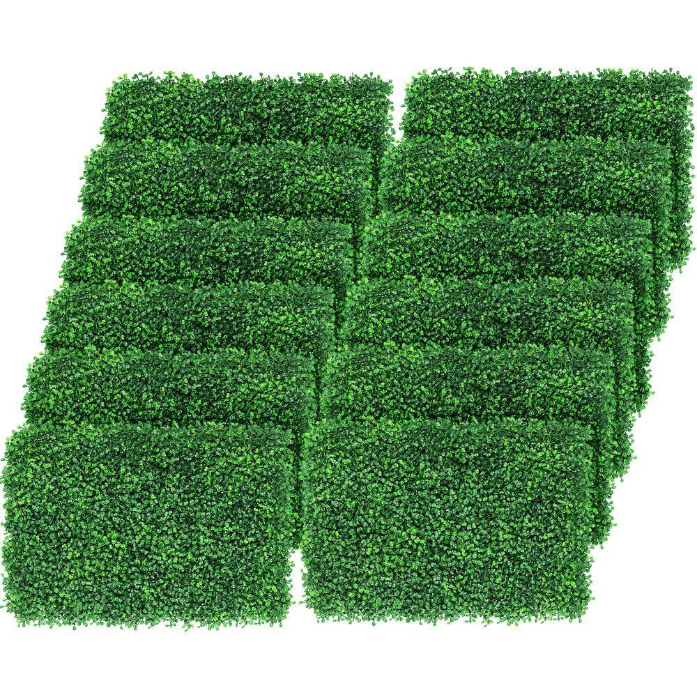 Oumilen 12 Artificial Plant Hedges, Milano Leaf Green Wall, 24 "x16" Indoor Garden Plant Walls