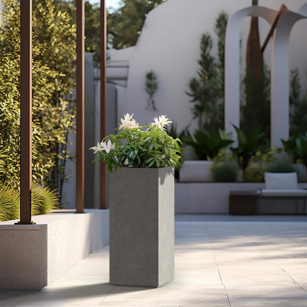 Sapcrete Modern 24 in. High Large Tall Tapered Square Light Gray Outdoor Cement Planter Plant Pots