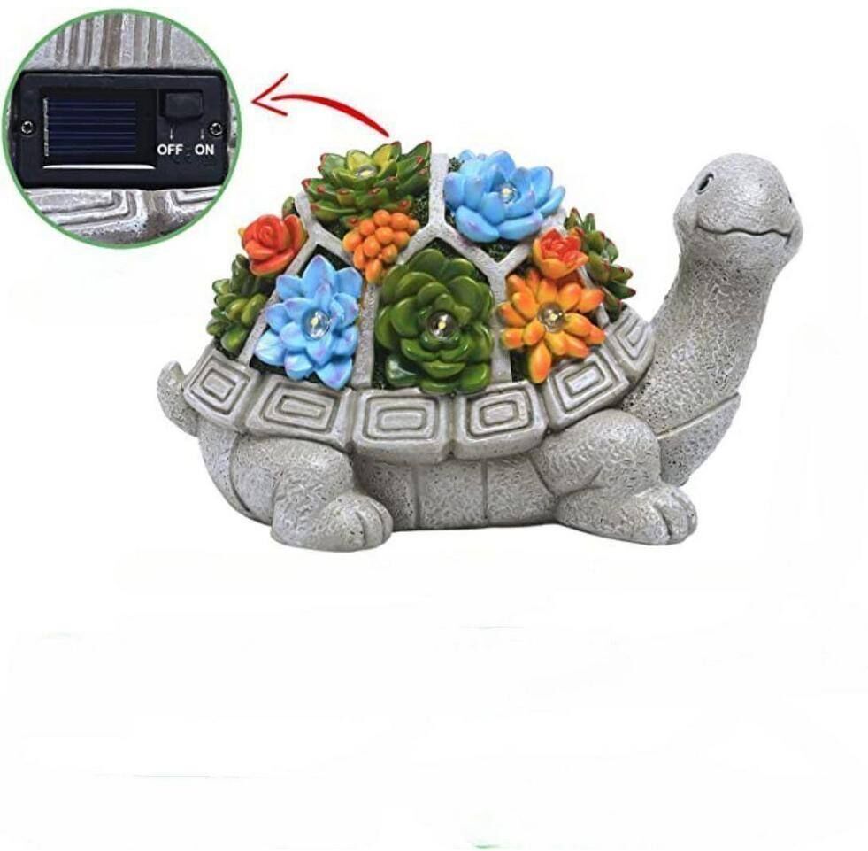 Cubilan Solar Garden Outdoor Statues Turtle with Succulent and 7 LED Lights - Lawn Decor Tortoise Statue