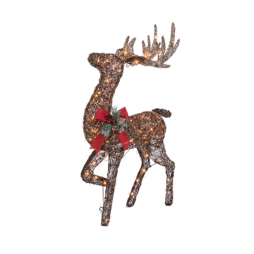 GERSON INTERNATIONAL 48 in. Electric Lighted Vine Standing Buck with Red Bow and Pinecone Accent