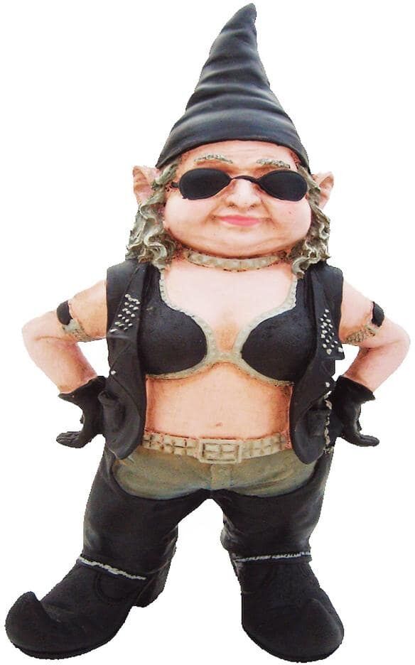 HOMESTYLES 20 in. H "Biker Babe" the Biker Gnome in Leather Motorcycle Riding Gear Home and Garden Gnome Statue