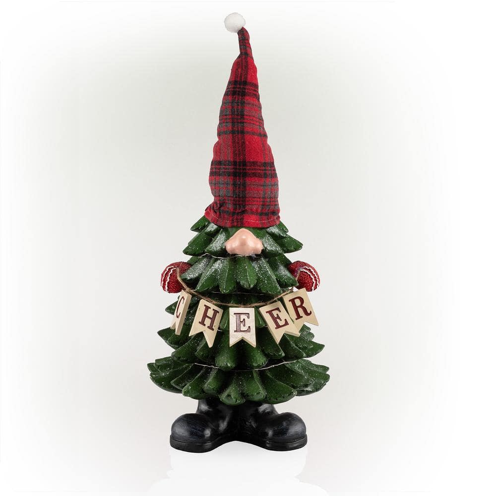 Alpine 28 in. H Polyresin Christmas Tree Cheer Gnome Decoration with Color Changing LED Lights