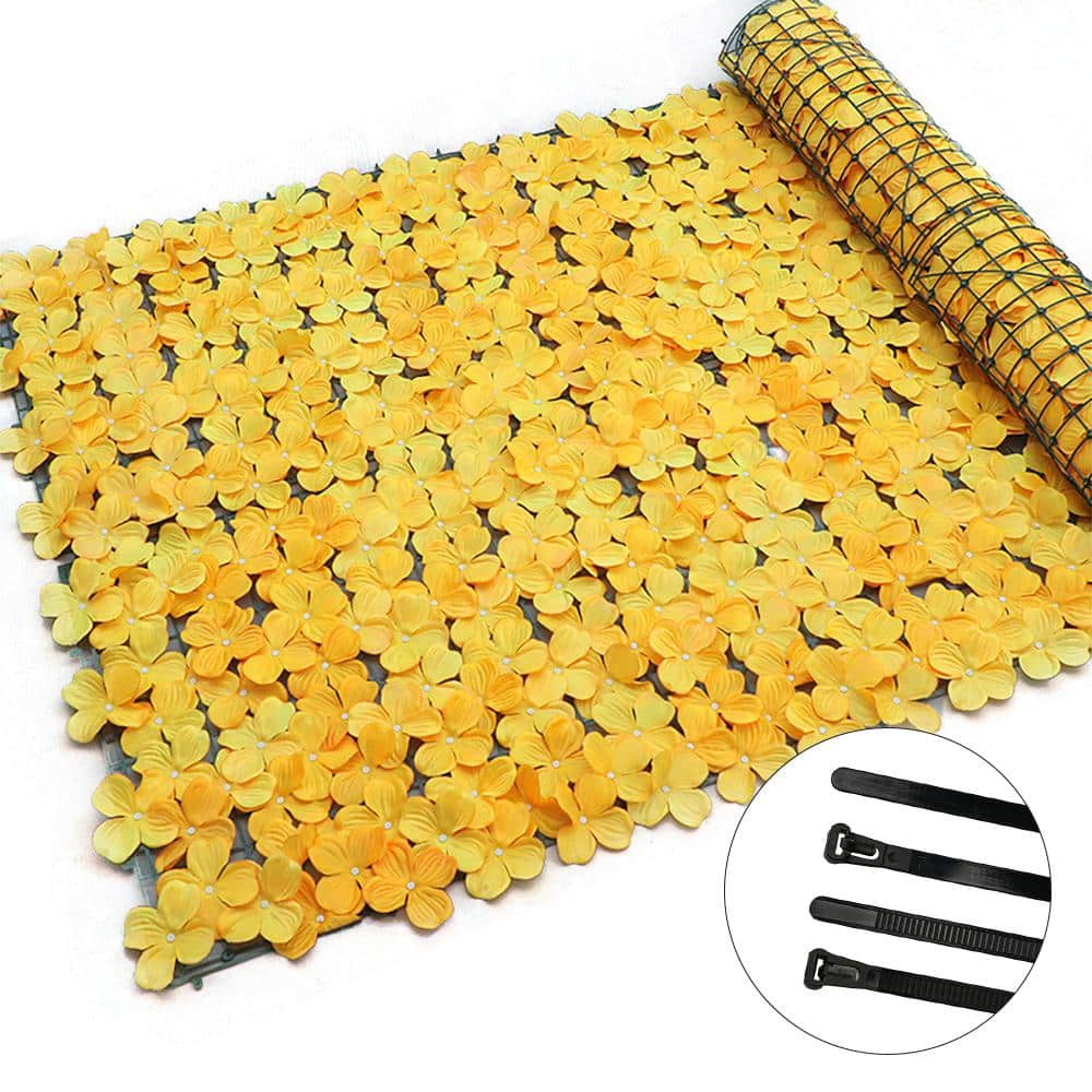 Shatex 39 in. x 118 in. Artificial Yellow Flower Privacy Fence Screen Faux Hedge Panels Decorative Fence for Outdoor Garden