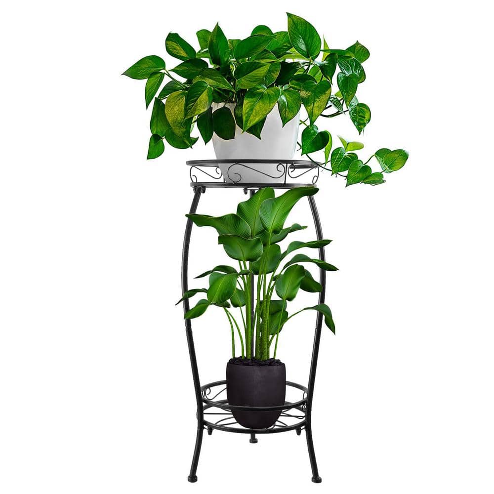 2-Tier Metal Plant Stand Potted Flower Pot Stand, Heavy Duty Iron Planter Shelves Rack Anti-Rust Kits and Accessories