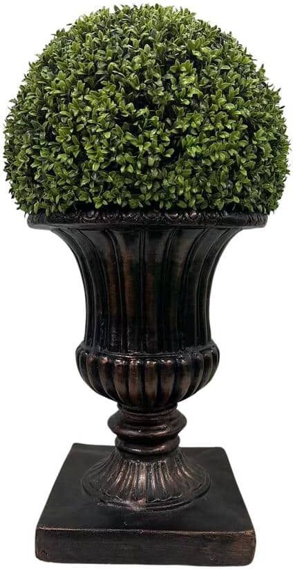 Cesicia Large 32 in. Plastic Artificial Faux Ball Topiary in Brown Pedestal Pot