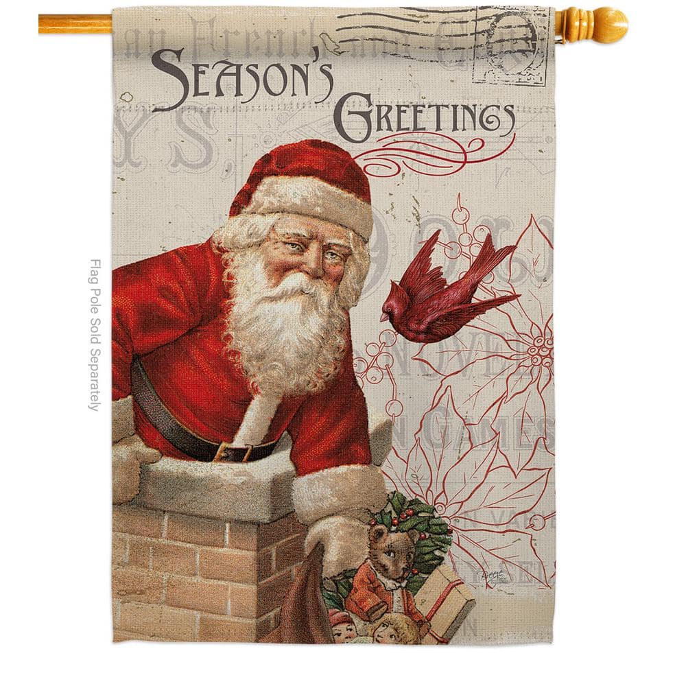 Breeze Decor 28 in. x 40 in. Antique Santa Holiday Christmas House Flag Double-Sided Winter Decorative Vertical Flags