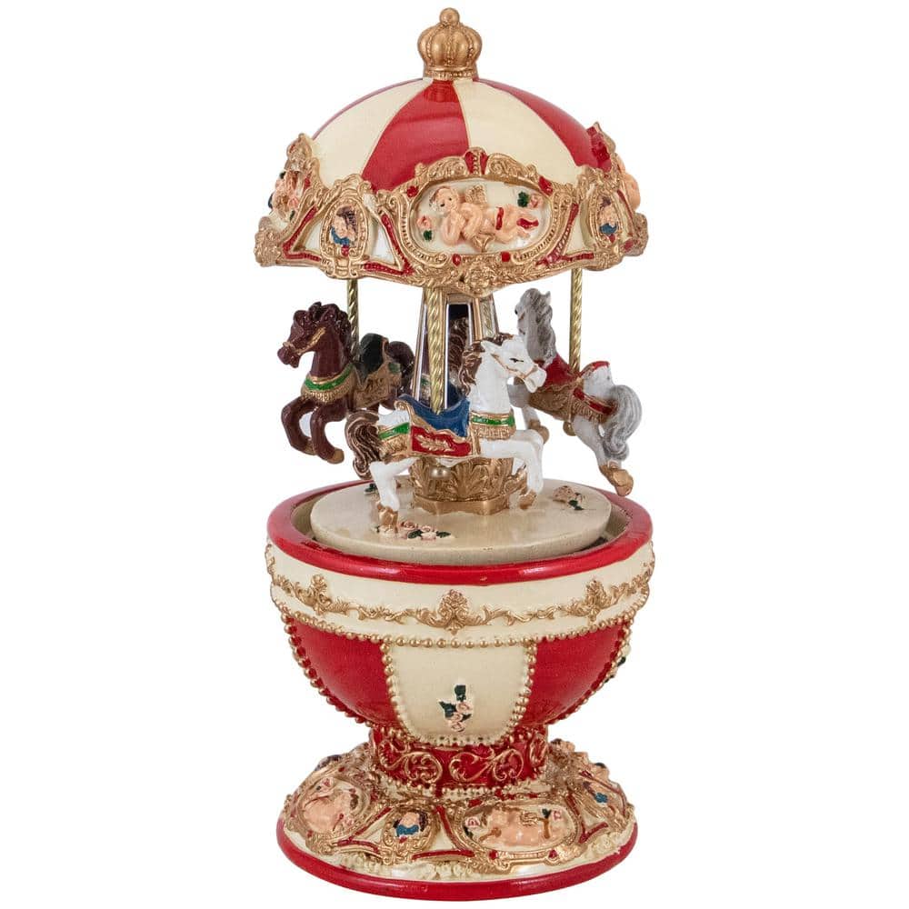 Northlight 7 .25" Animated and Musical Horse and Cupid Carousel Music Box
