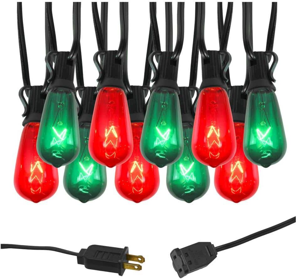 LUMABASE Electric String Lights with 10 Red and Green Edison Lights