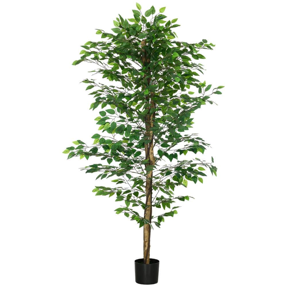 HOMCOM 6 ft Artificial Ficus with Pot, Indoor Outdoor Fake Plant for Home Office Living Room Decor