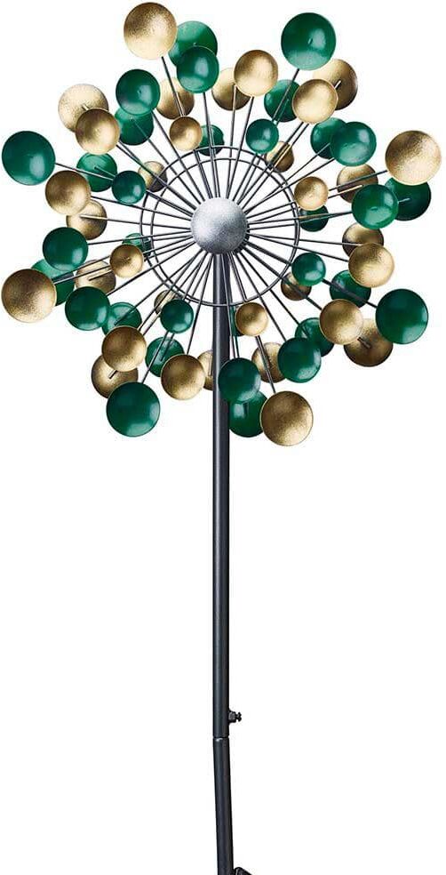 Southern Patio 36 in. H Lots of Dots Dual Kinetic Wind Spinner Yard Stake, Gold and Green