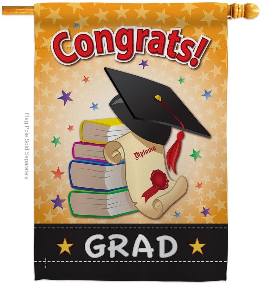 Breeze Decor 28 in. x 40 in. Congrats Grad Graduation House Flag 2-Sided Education Decorative Vertical Flags