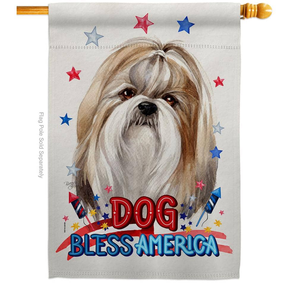 Breeze Decor 28 in. x 40 in. Patriotic Shih Tzu Dog House Flag Double-Sided Animals Decorative Vertical Flags