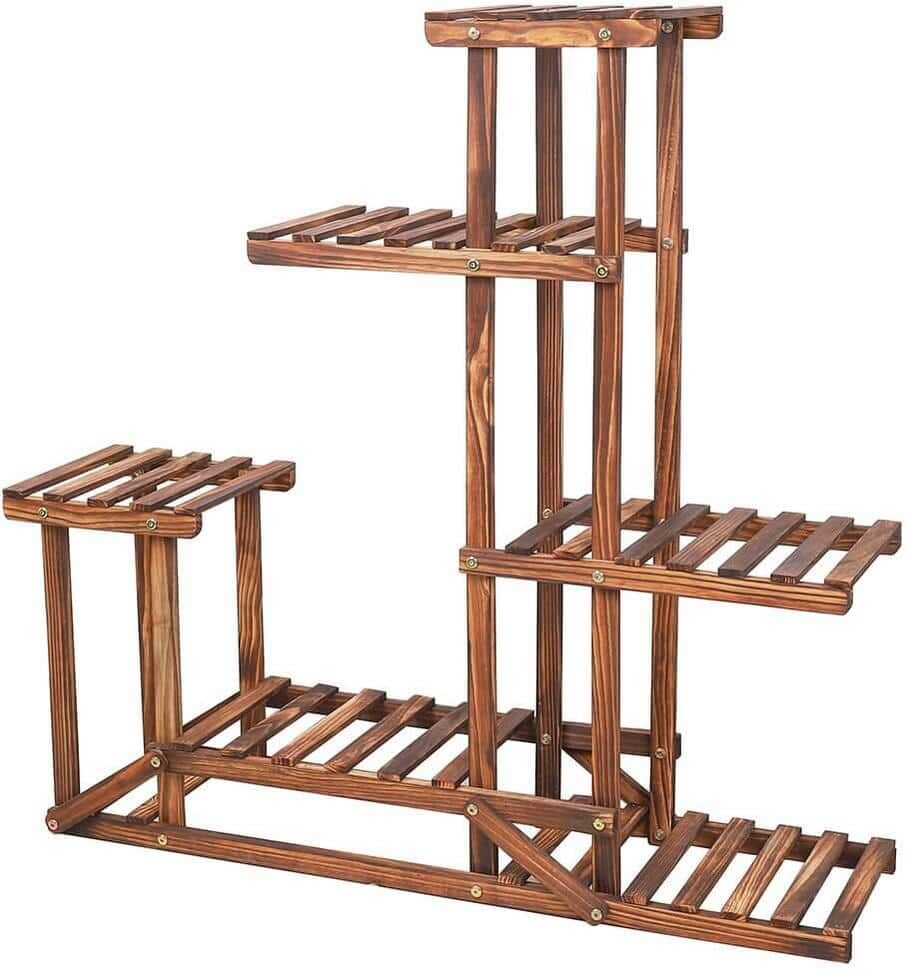 AESOME 6 Tiered Plant Stand 37.8 in. Tall, Wood Large Flower Pot Holder Shelf 6 Potted Planter Display Rack for Garden Patio