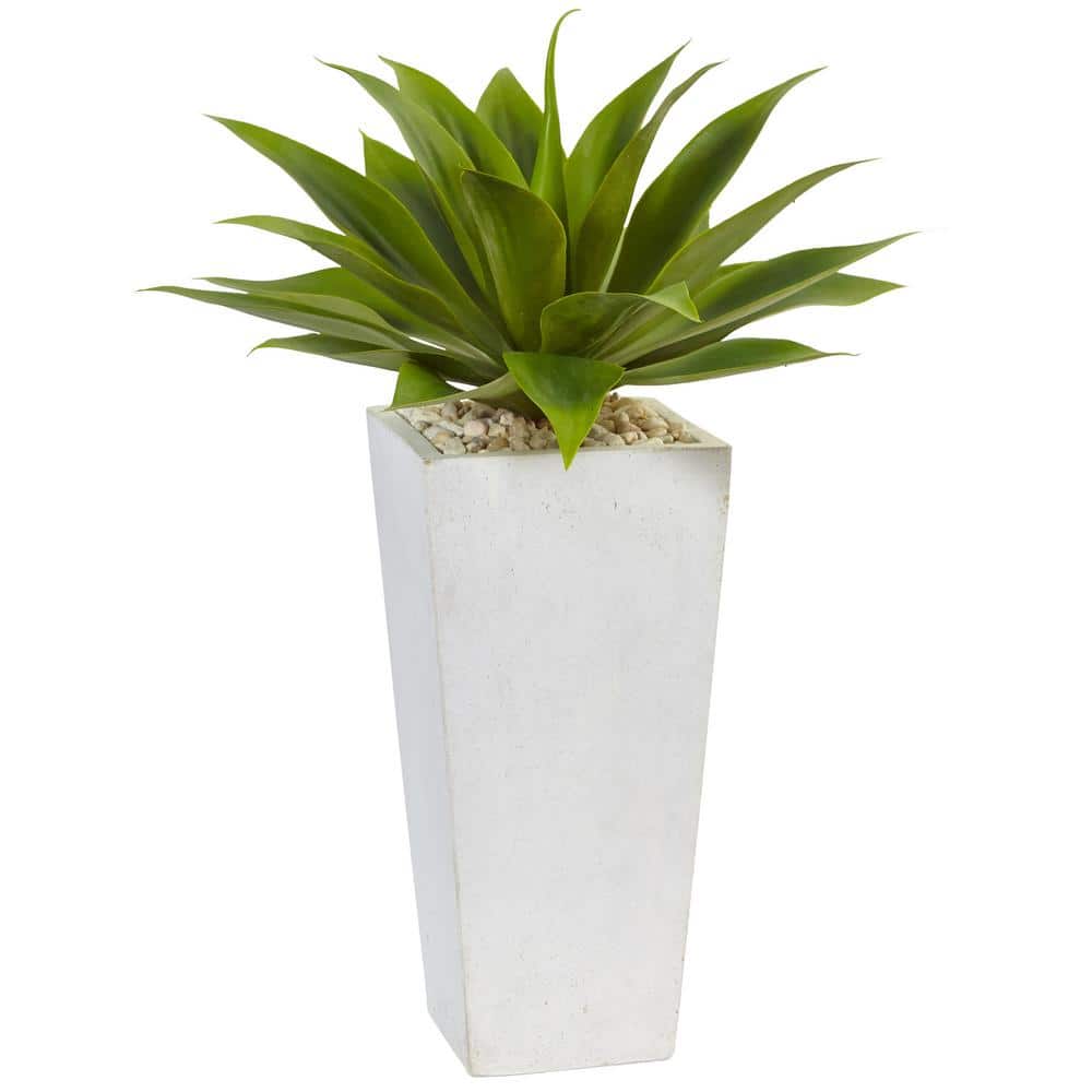 Nearly Natural Indoor Agave Artificial Plant in White Planter
