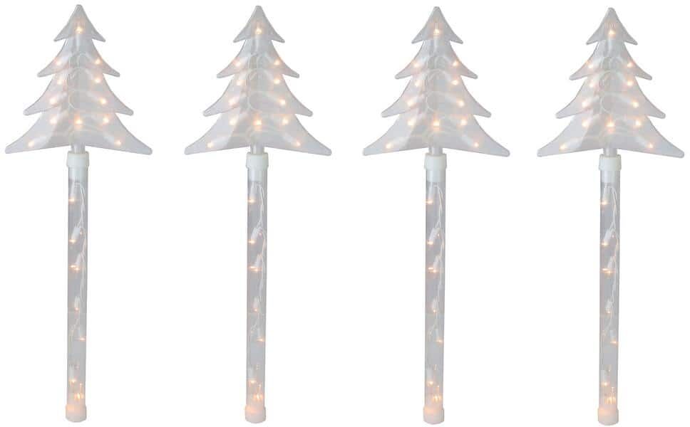 Northlight Lighted Christmas Tree Pathway Marker Lawn Stakes in Clear Lights (Set of 4)