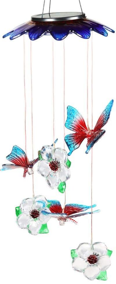 Exhart Butterflies and Flowers with 6 Color Changing LEDs 2.29 ft. Hanging Mobile