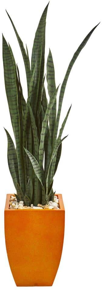 Nearly Natural Indoor 55 Sansevieria Artificial Plant in Orange Planter