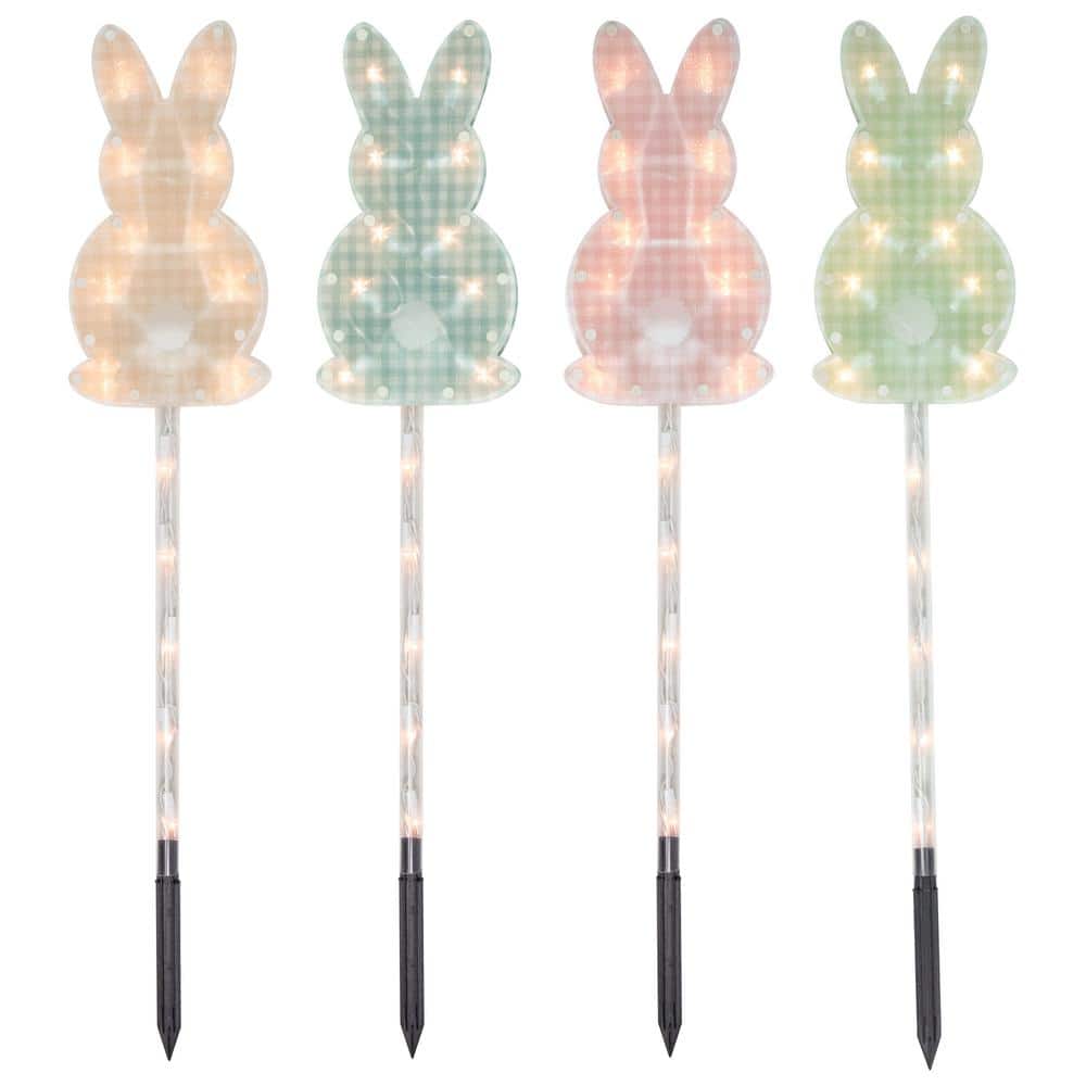 Northlight Plaid Pastel Bunny Easter Pathway Marker Lawn Stakes Clear Lights (4-Count)