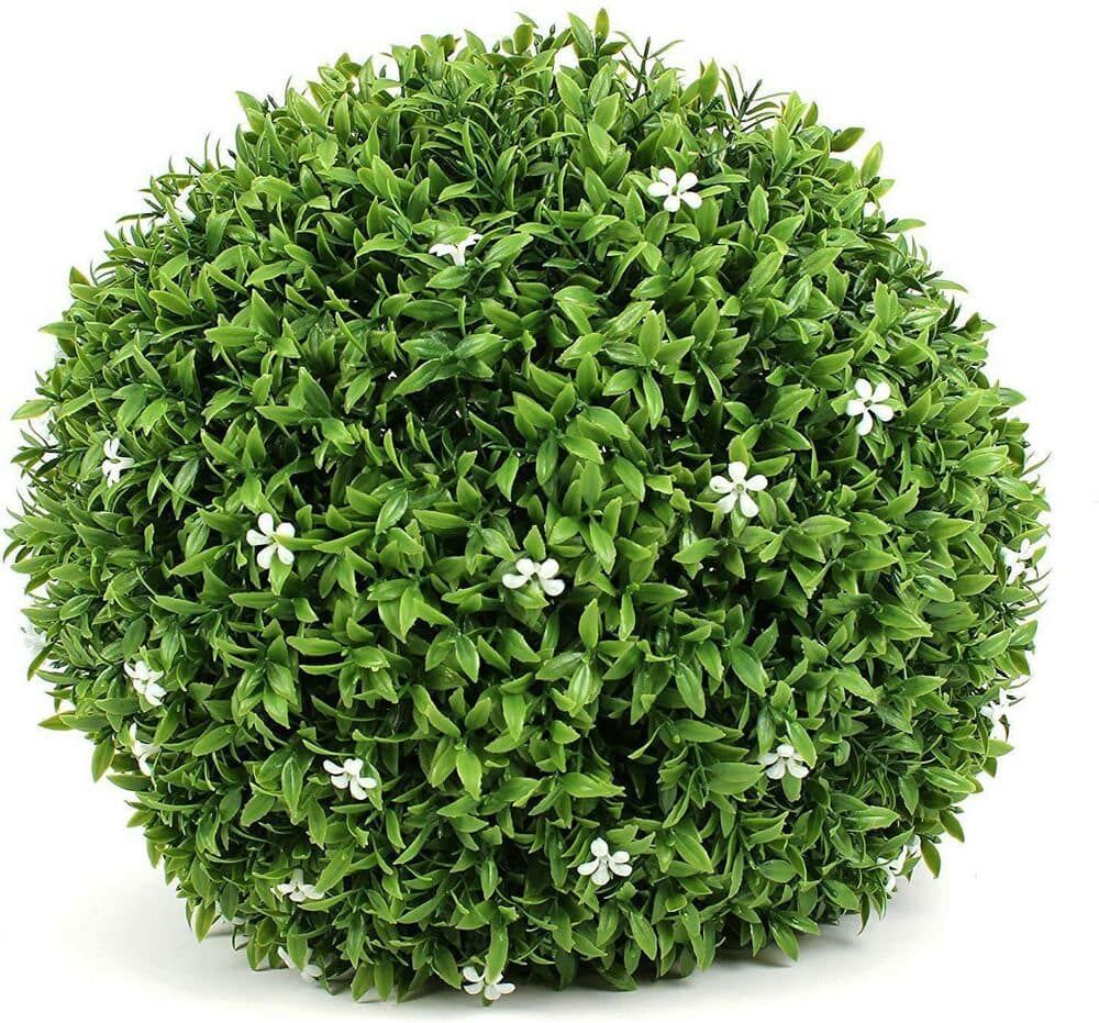 cenadinz 15" Artificial Boxwood Topiary Ball Outdoor Artificial Plant Ball Wedding Party Decoration (Ball with White Flower)