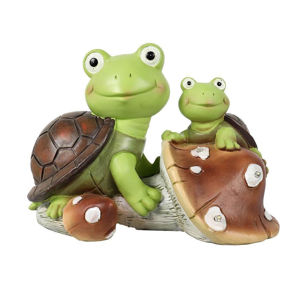 Tidoin Cute Frog Face Turtles Figurines, Solar Powered Resin Animal Sculpture with 3 LED Lights for Patio, Lawn, Garden Decor