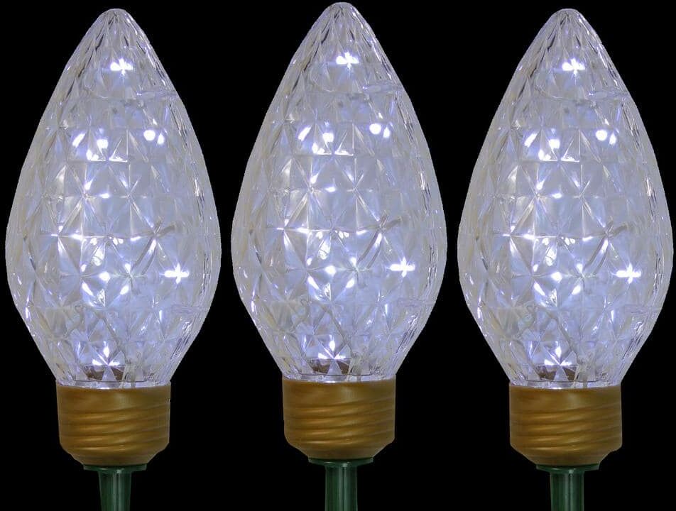 Northlight Lighted LED Jumbo C9 Bulb Christmas Pathway Marker Lawn Stakes in Clear Lights (Set of 3)