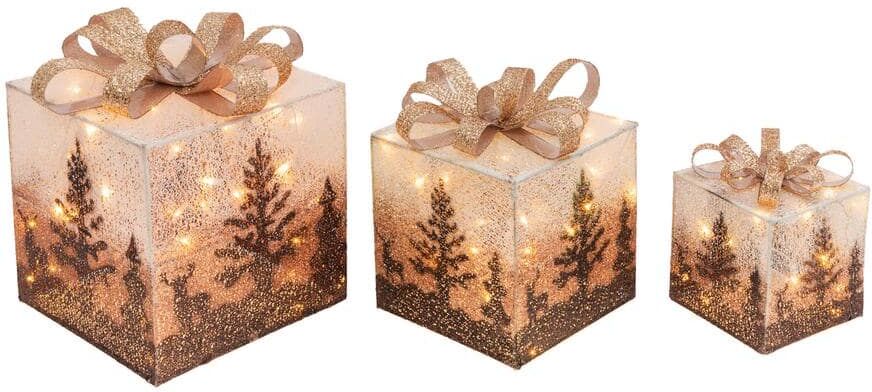 GERSON INTERNATIONAL Set of 3 Electric Operated Lighted Holiday Jewel Gift Box Decor