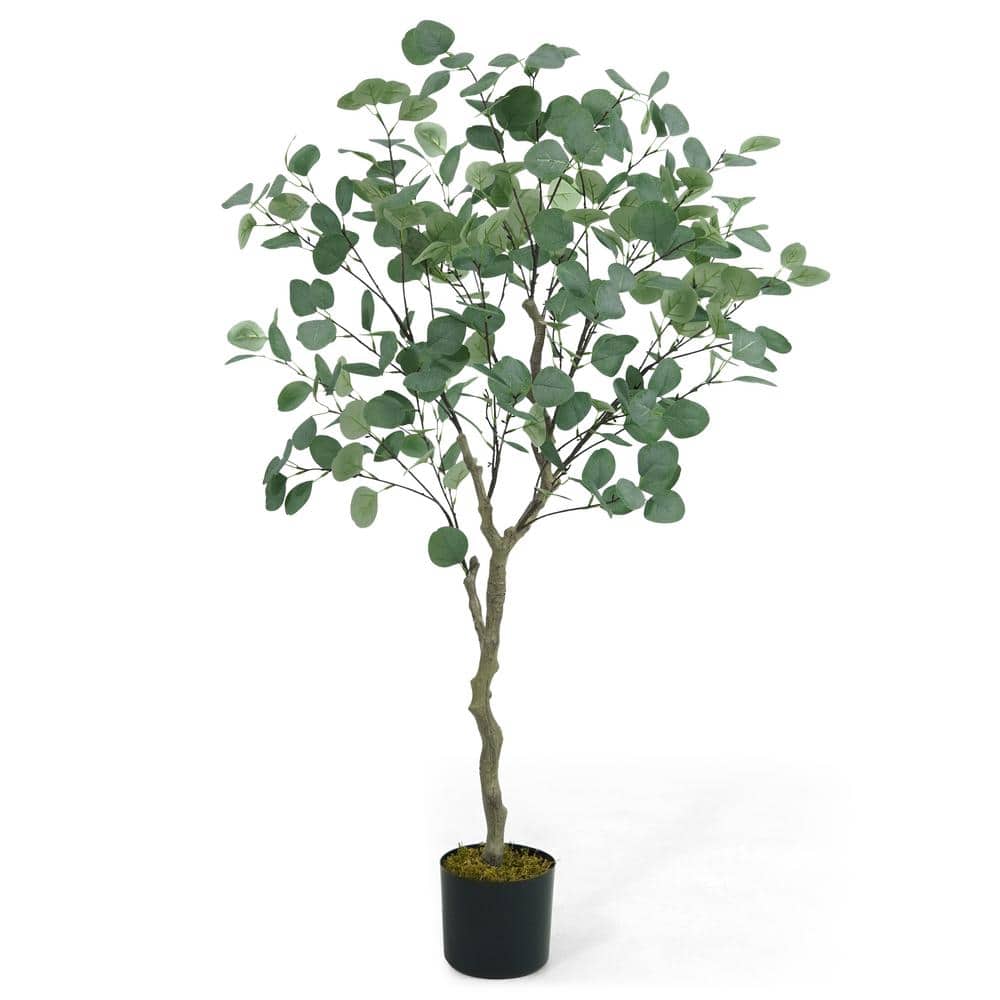 CAPHAUS 4 ft. Green Artificial Eucalyptus Tree, Natural Large Faux Plants, UV Resistant Artificial Outdoor Plants