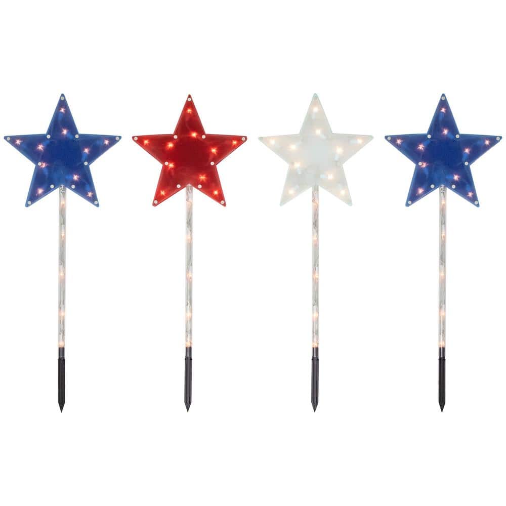 Northlight Americana Stars 4th of July Pathway Marker Lawn Stakes Clear Lights (4-Count)