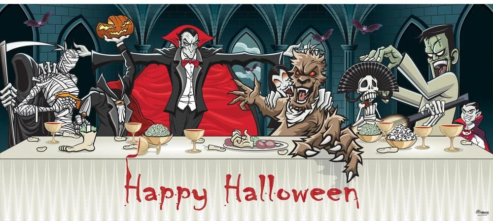 My Door Decor 7 ft. x 16 ft. Dracula's Halloween Dinner Outdoor Holiday Garage Door Decor Mural for Double Car Garage