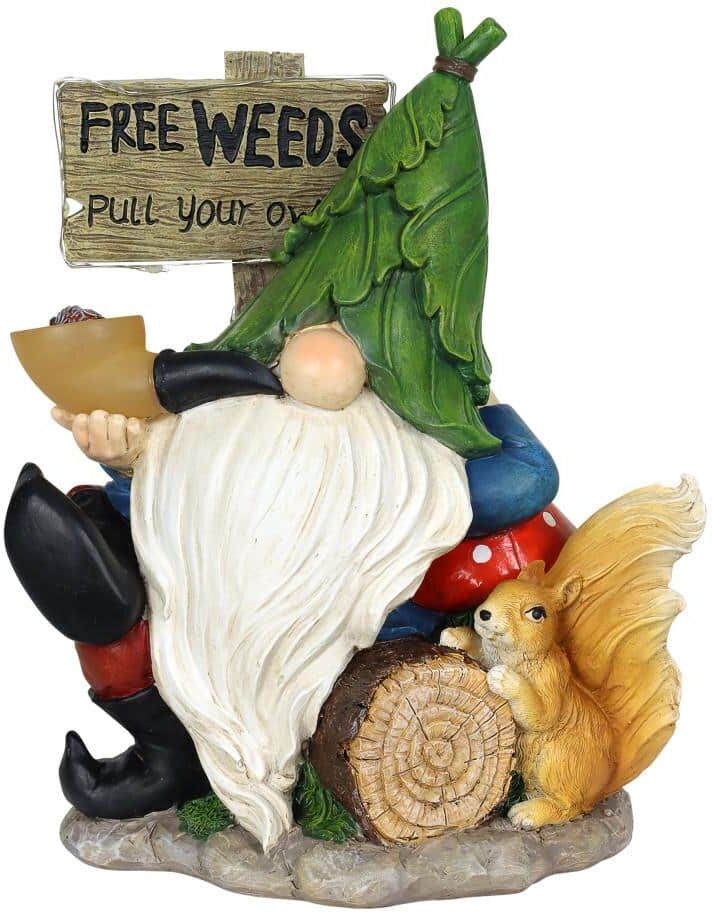 Exhart 8.5 in. x 10 in. Solar with Free Weeds- Pull Your Own Sign, Gnome Garden Statue