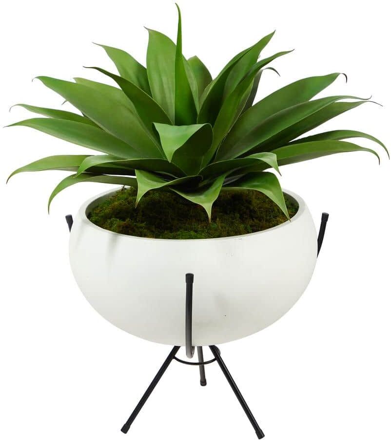 Nearly Natural 30in. Agave Succulent Artificial Plant in White Planter with Metal Stand