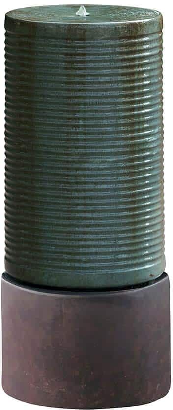 HOTEBIKE 44 in. Outdoor Tall Large Modern Antique Green Copper Finish Cylinder Ribbed Tower Water Urn Fountain With Rustic Base