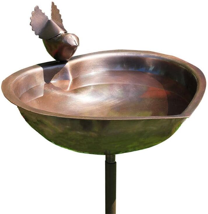 ACHLA DESIGNS 9 in. Dia, Antique Copper Heart Shaped Birdbath Bowl with Stake