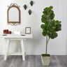 Nearly Natural 5.5 ft. Fiddle Leaf Fig Artificial Tree in Country White Planter