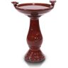 Alpine 24 in. Tall Outdoor Ceramic Antique Pedestal Birdbath with 2 Bird Figurines, Red