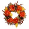 Northlight 22 in. x 5 in. Unlit Autumn Harvest Orange Cactus Mums Wreath with Brown Acorns Artificial Grapevine