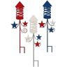 33 in. Metal Fourth of July Americana Rocket Fireworks Yard Stake (Set of 3)